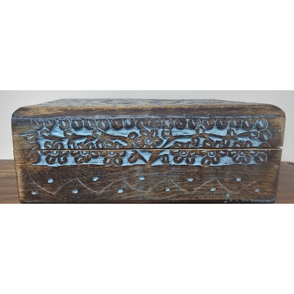 Vrinda Hand Carved Tree Of Life Wooden Jewelry Trinket Box Velvet Lined 8”x5” - Picture 2 of 15